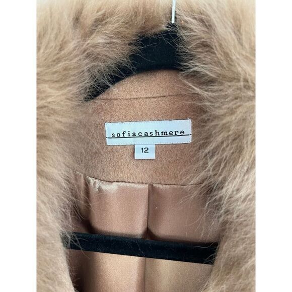 Toscana Genuine Lamb Shearling Collar Wool Blend Coat Sofia Cashmere Size Large - Picture 5 of 7